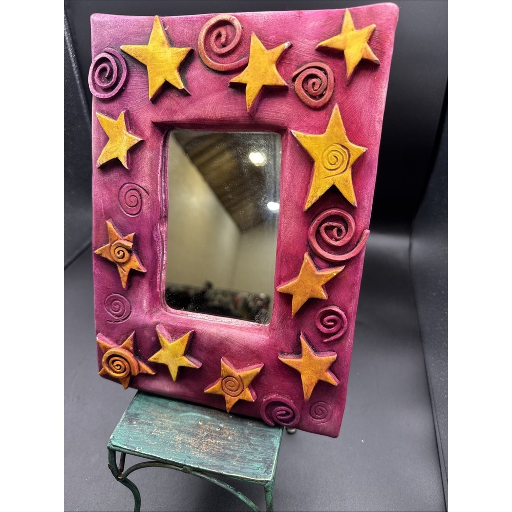 Beautiful carved and painted artisan mirror 2001 By Kate McLeod Coquette Cottage